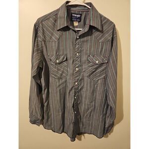 Wrangler Cowboy Cut Regular Fit Shirt Mens Large 16x30 Gray X Long Tails